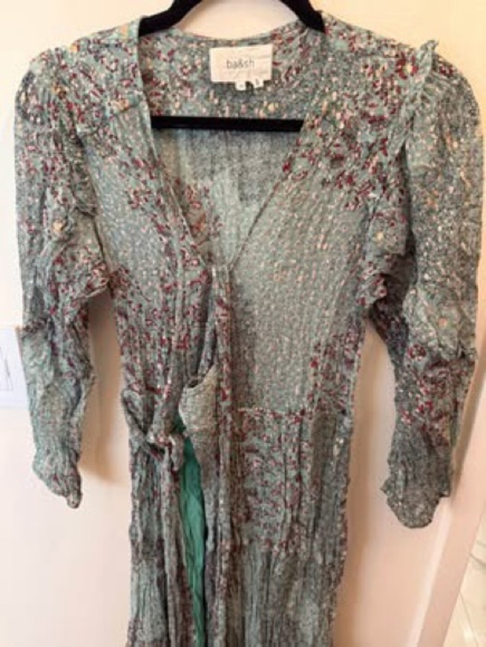 ba&sh Green Floral Wrap-Style Women's Top